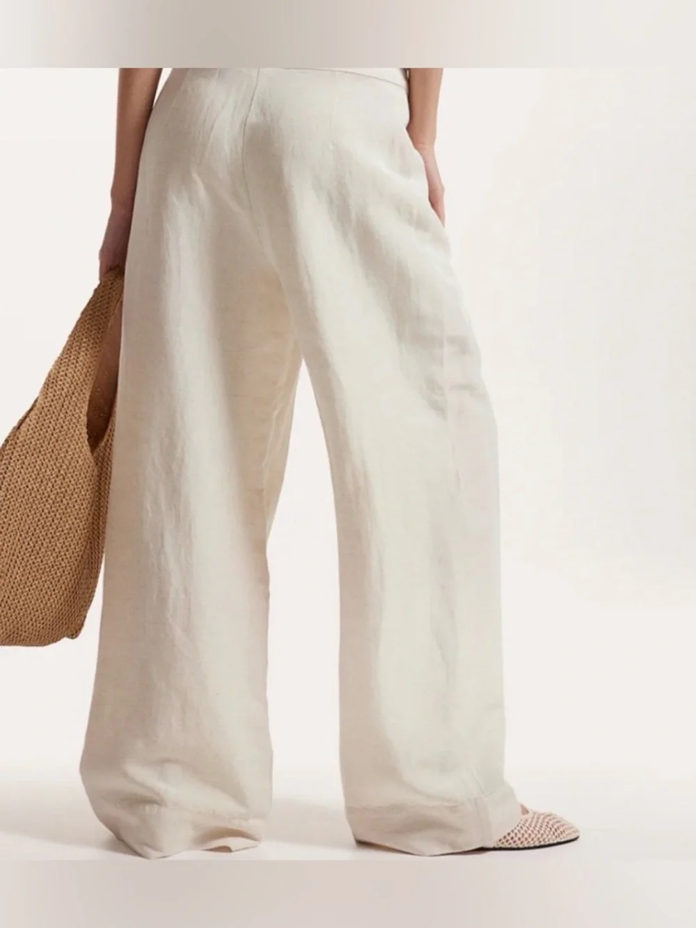 Indero Cream Wide Leg Pleated Trousers - High Rise Linen Blend - Size L - Picture 2 of 6